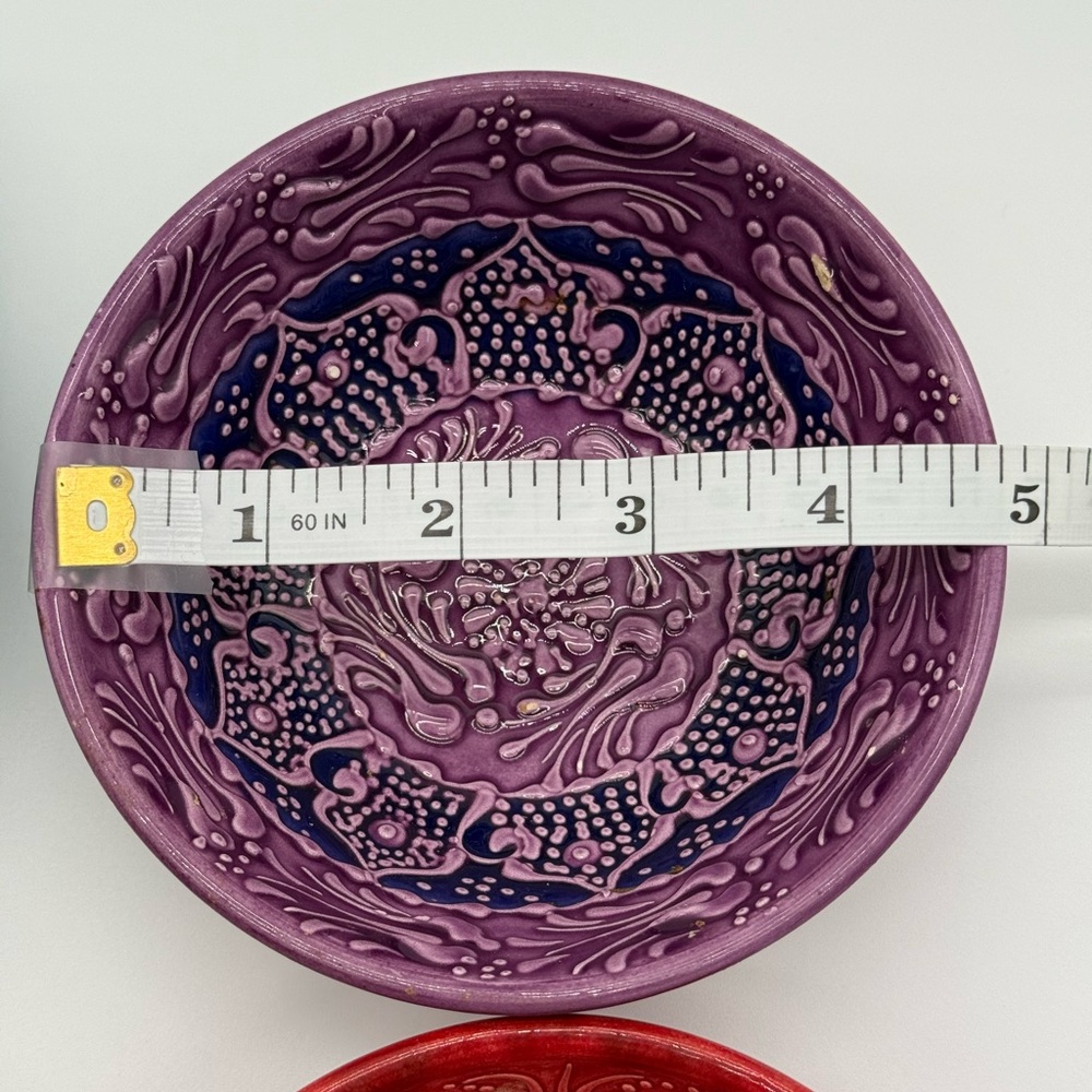 Boho Tapas Bowl Set 4 Handmade HG Art Pottery‎ Embossed Colorful 5in - Picture 11 of 11